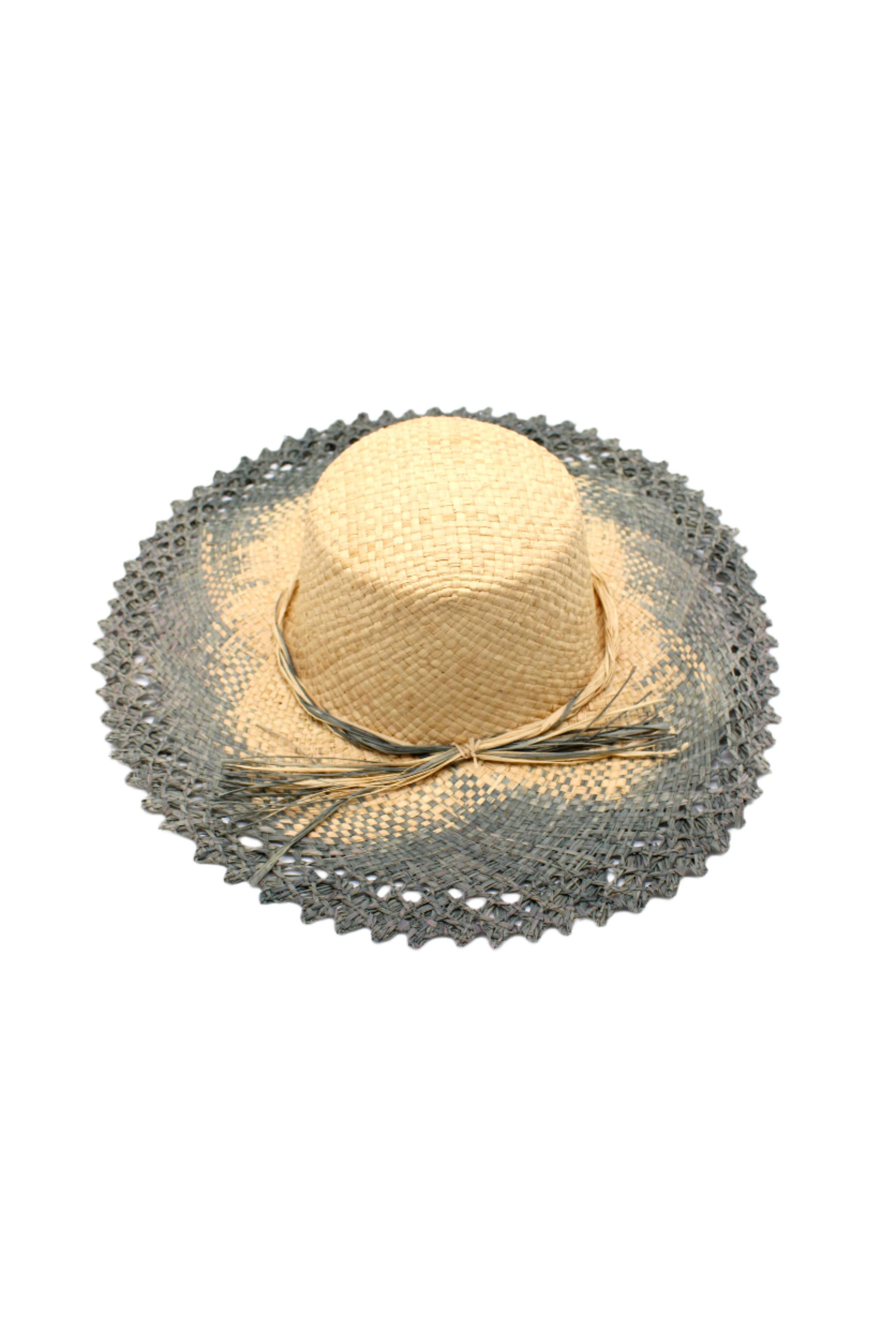 5" Brim Vanessa Ombre Straw Sun Hats with Lace Weave Edge: Black