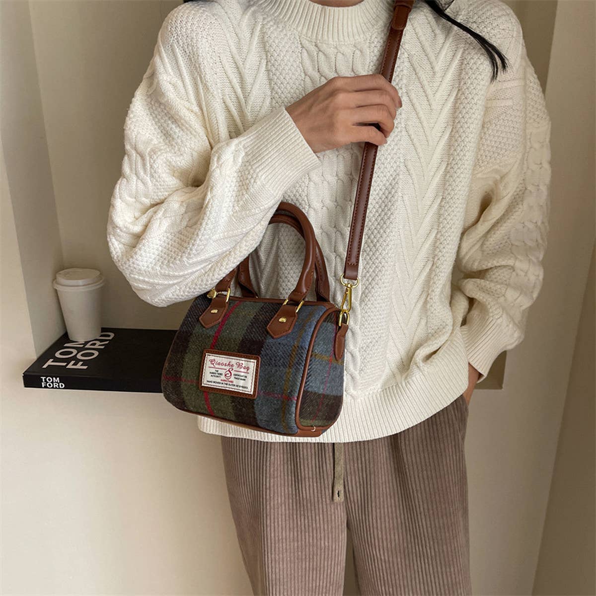 VINTAGE PLAID CASUAL SHOULDER BAG_CWAB1550: Green / (OS) 1