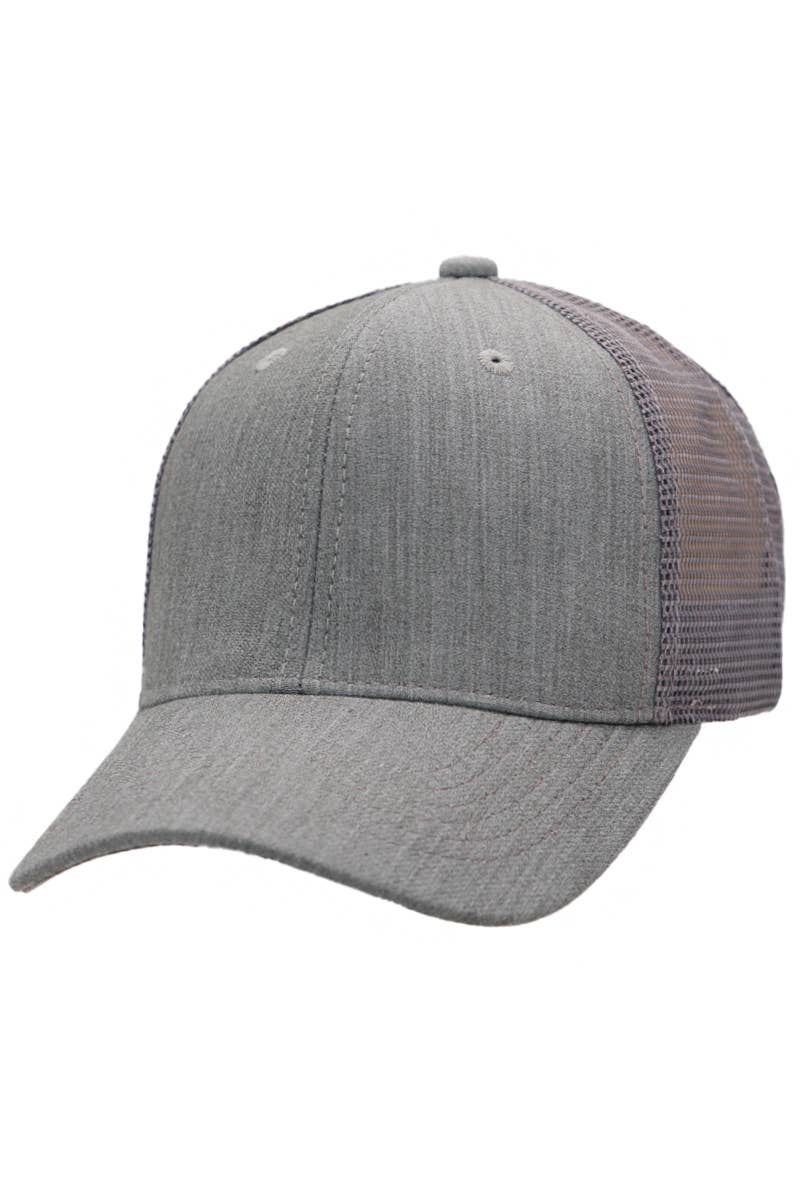 Premium Heather Twill High Profile Trucker Hat: Charcoal/Black