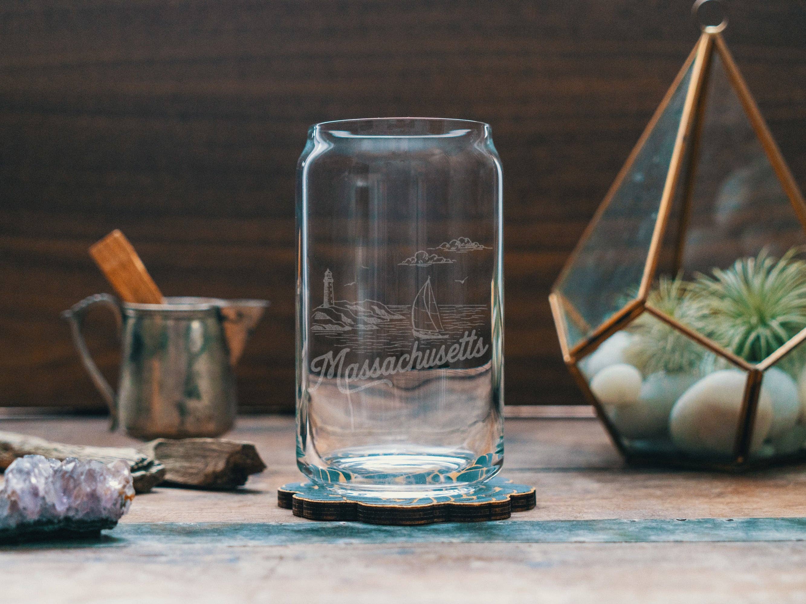 Massachusetts State Drinking Glasses: Stemless Wine ~ 15 oz