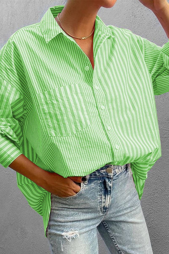 CWTSTL0917_Button Down Casual Striped Long Sleeve Top: Pink / (S) 1