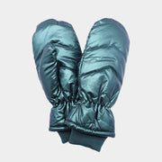 Shiny Puffer Mitten Gloves: Green