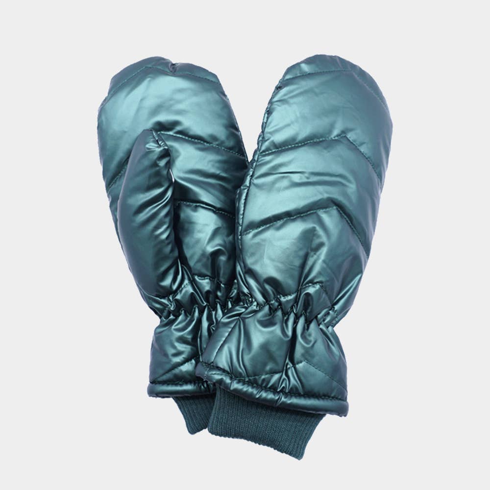 Shiny Puffer Mitten Gloves: Burgundy
