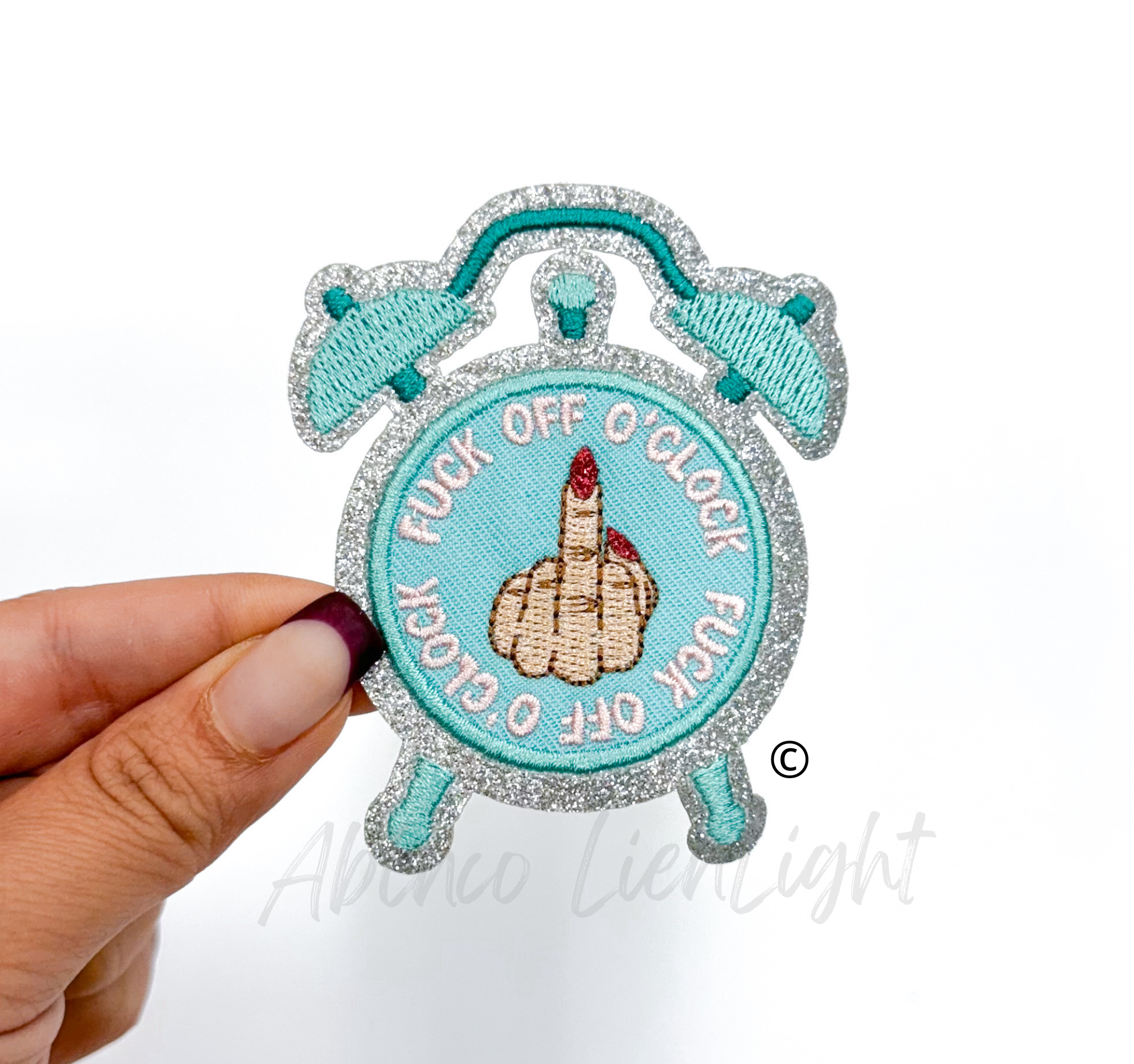 F Off o’clock glitter embroidery patch iron on