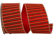 Glitter Cross Stripe Velvet Wired Edge, Red/gold, 2-1/2 In
