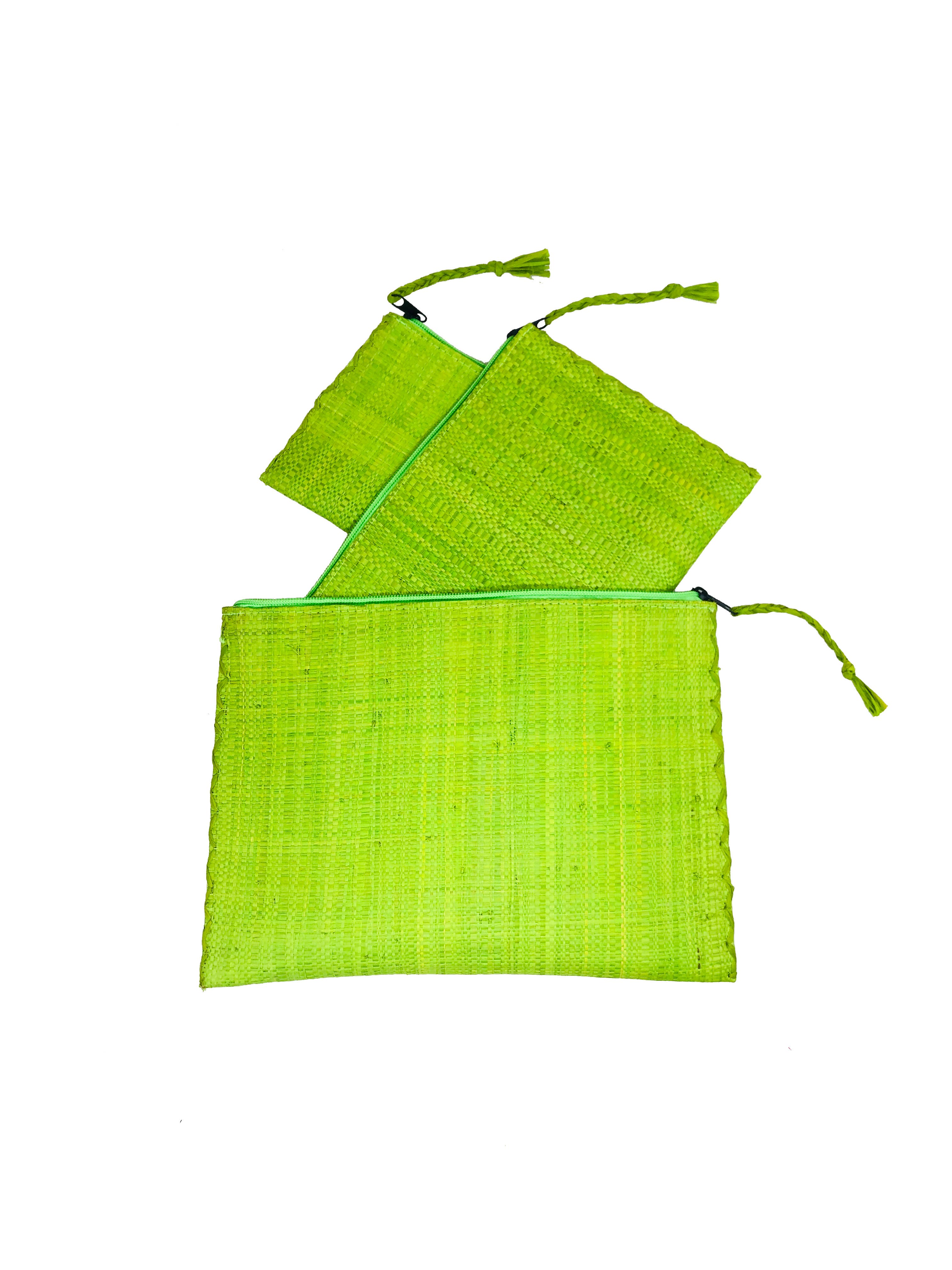 Set of 3 Nesting Zippered Straw Clutches Solid Colors: Solid / Grey