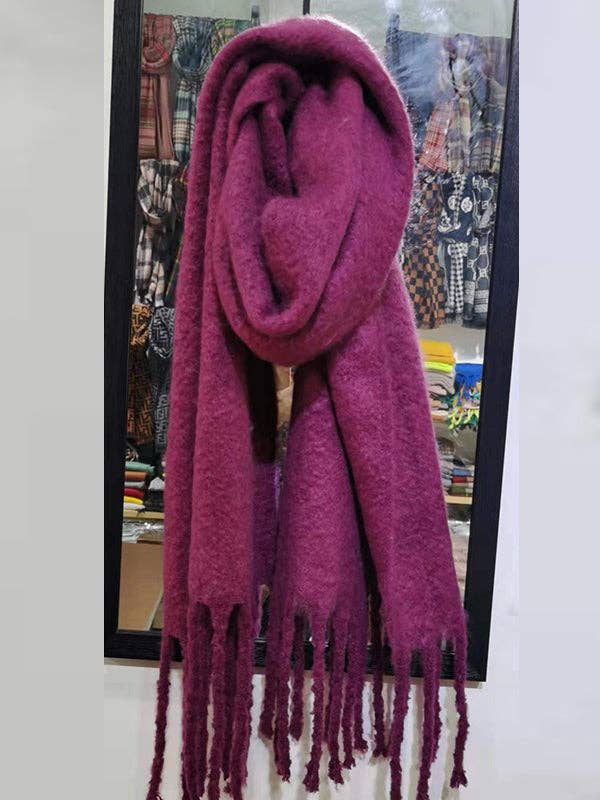Thick Keep Warm Solid Color Tasseled Scarf: CAMEL / One_size
