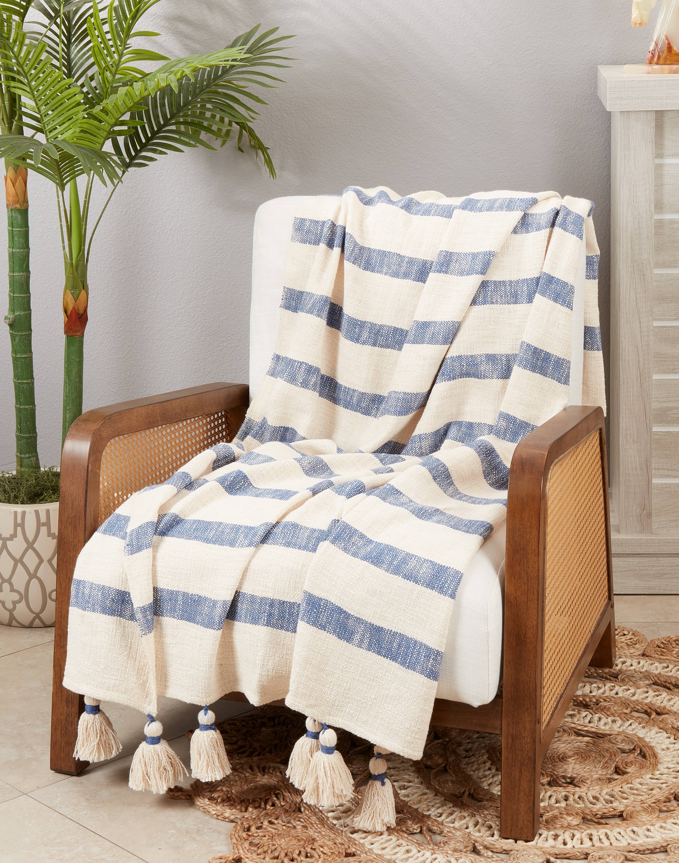 Stripe Tassel Throw: 50"x60" / Mustard