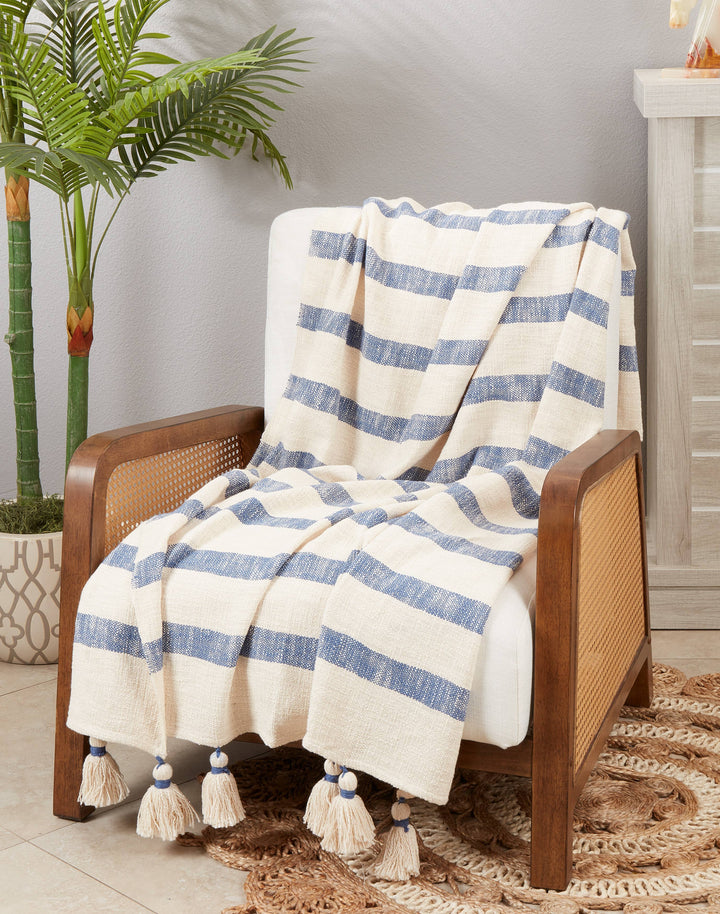 Stripe Tassel Throw: Blue / 50"x60"