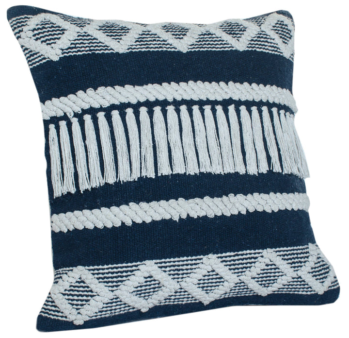 Diamond Stripe Textured Throw Pillow: Blue/Ivory / Poly Filled