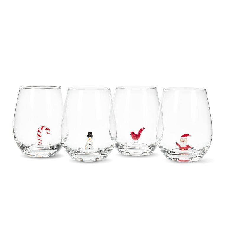 Santa Icon Stemless Wine Glass-4.5"H(20oz)