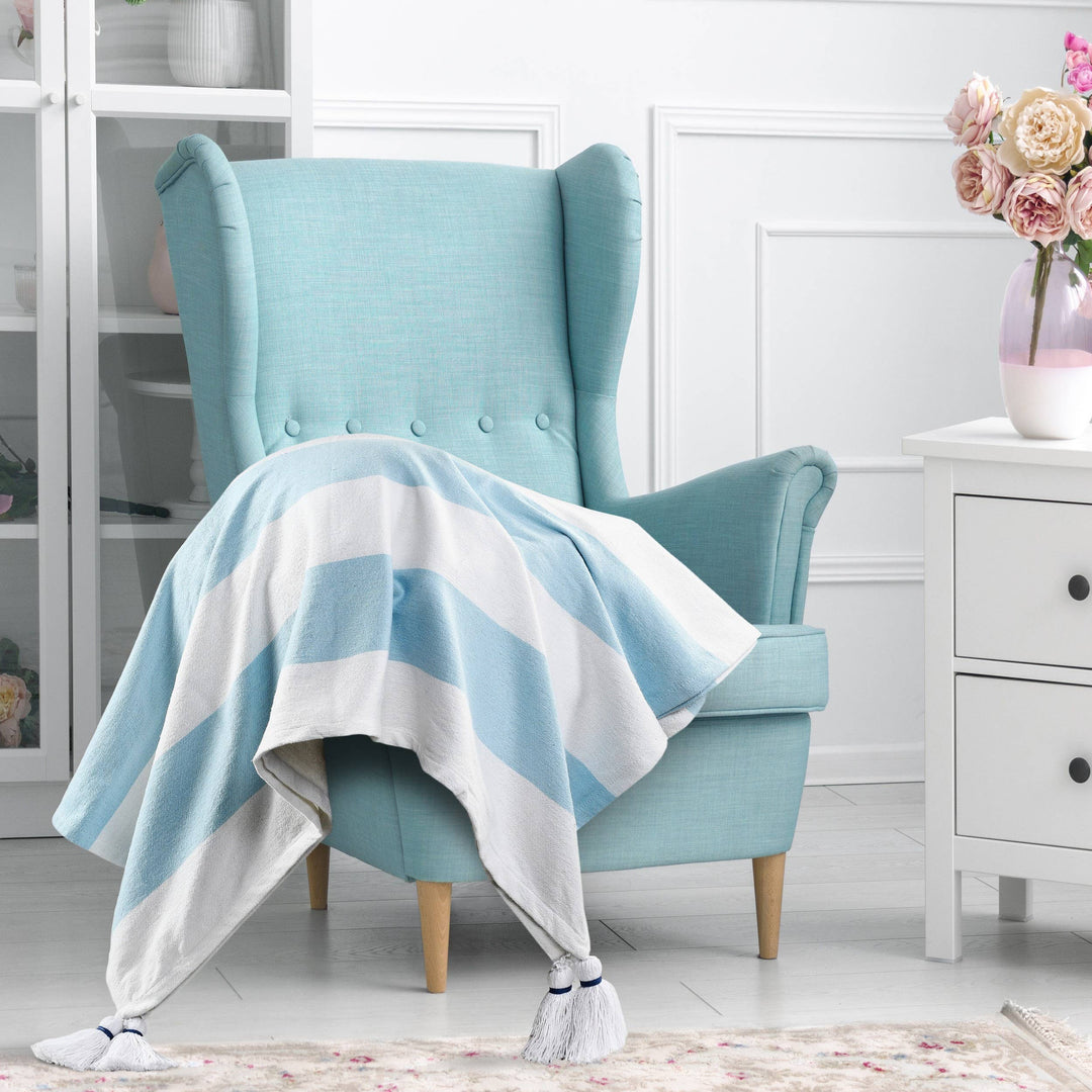 Cabana Striped Throw Blanket with Tassels: Navy Blue