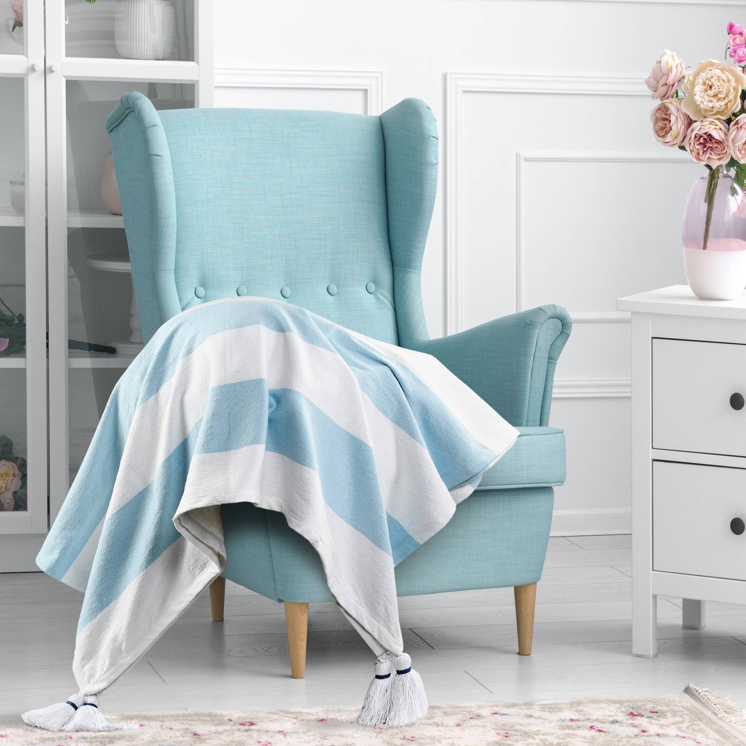 Cabana Striped Throw Blanket with Tassels: Light Gray