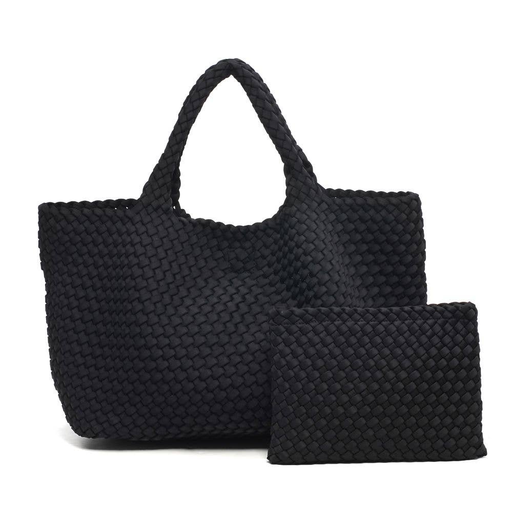 Sky's The Limit - Large Woven Neoprene Tote: Navy Nude