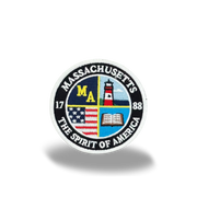 Massachusetts Spirit of America Embroidered Round Patch with Lighthouse and Book Design