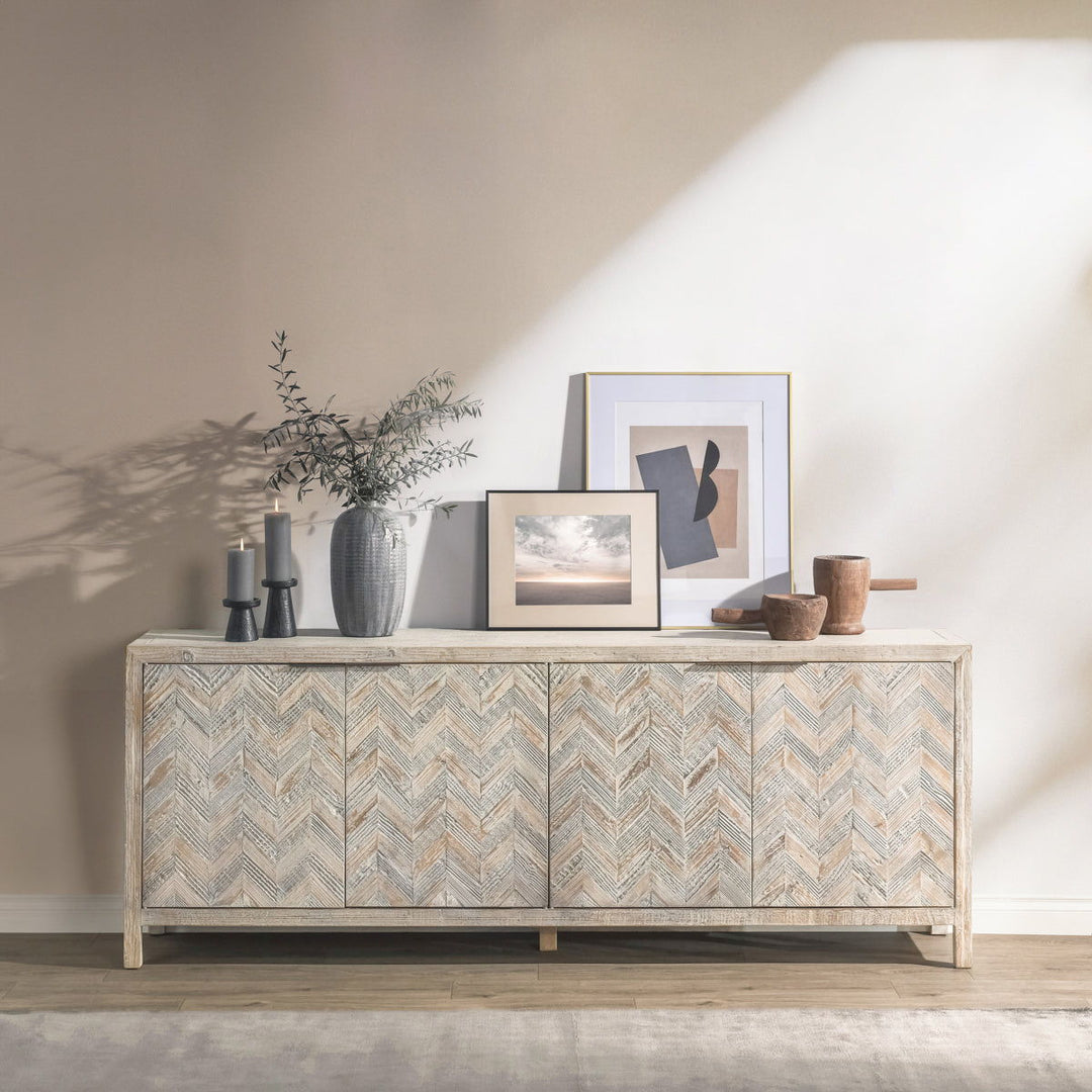 Sienna - Reclaimed Pine 4 Doors Cabinet - Beige