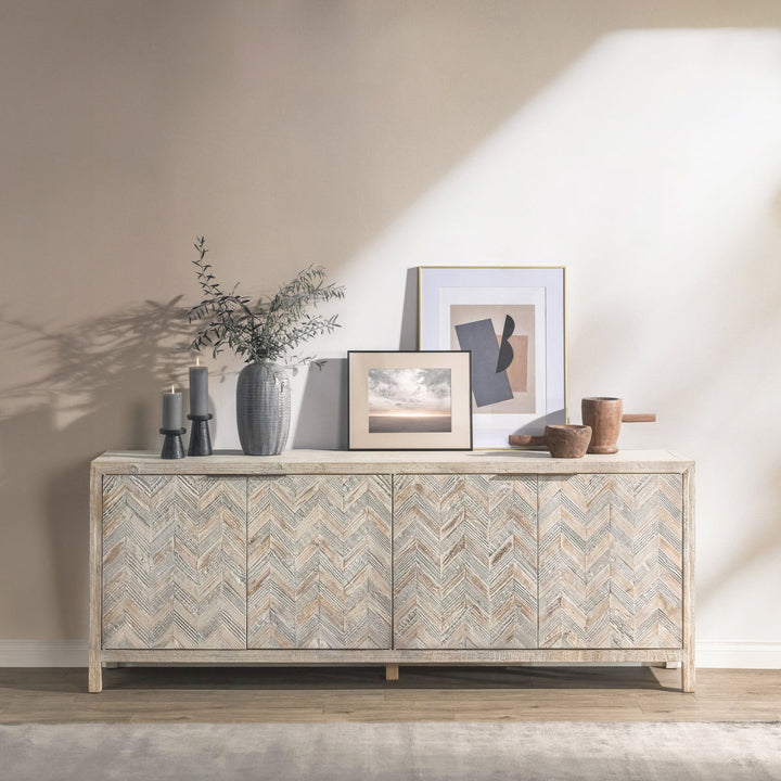 Sienna - Reclaimed Pine 4 Doors Cabinet - Beige