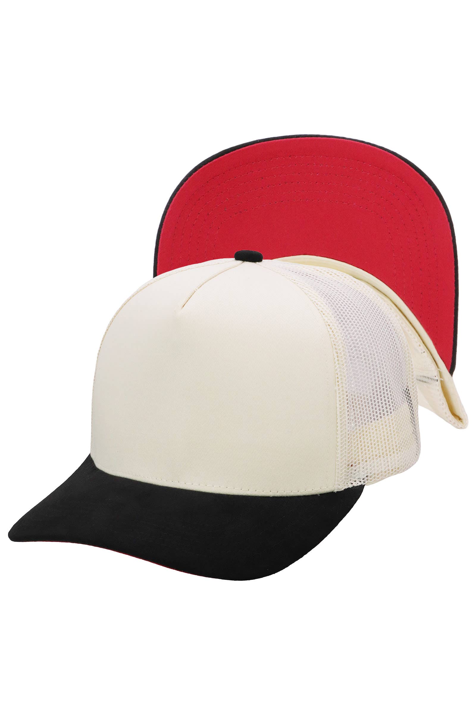 Vegan Suede 5 Panel Snap Back Trucker Hat: BEIGE/BLACK / ONE SIZE
