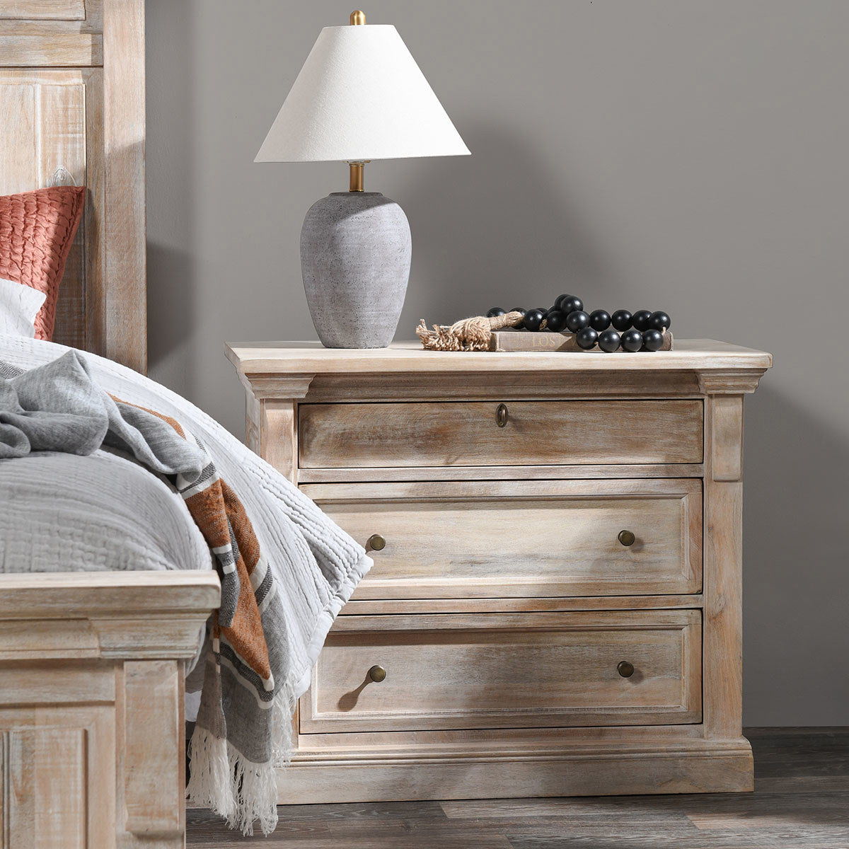 Adelaide - 3 Drawer Nightstand - Natural Cream Wash