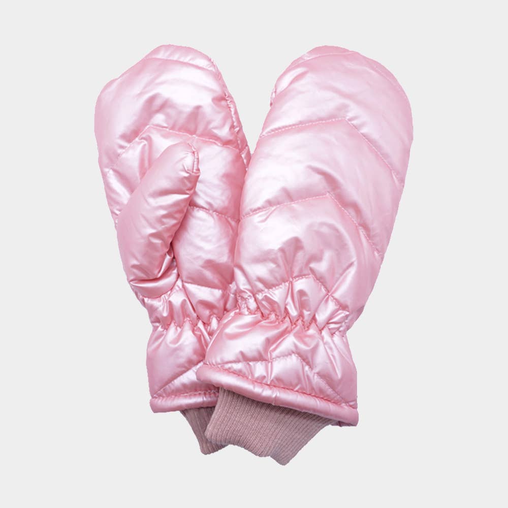 Shiny Puffer Mitten Gloves: Burgundy