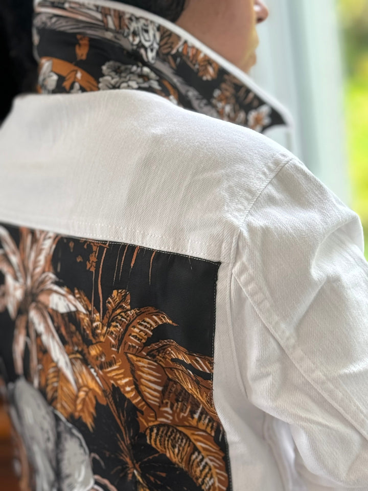 The White Denim Jacket / Tropical Elephant
