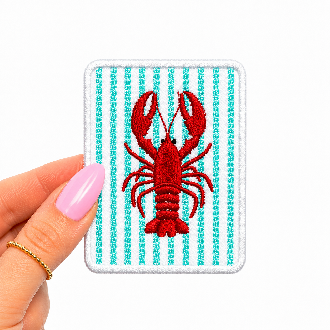 Turquoise Striped Lobster Summer Embroidery Patch 