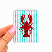 Turquoise Striped Lobster Summer Embroidery Patch 