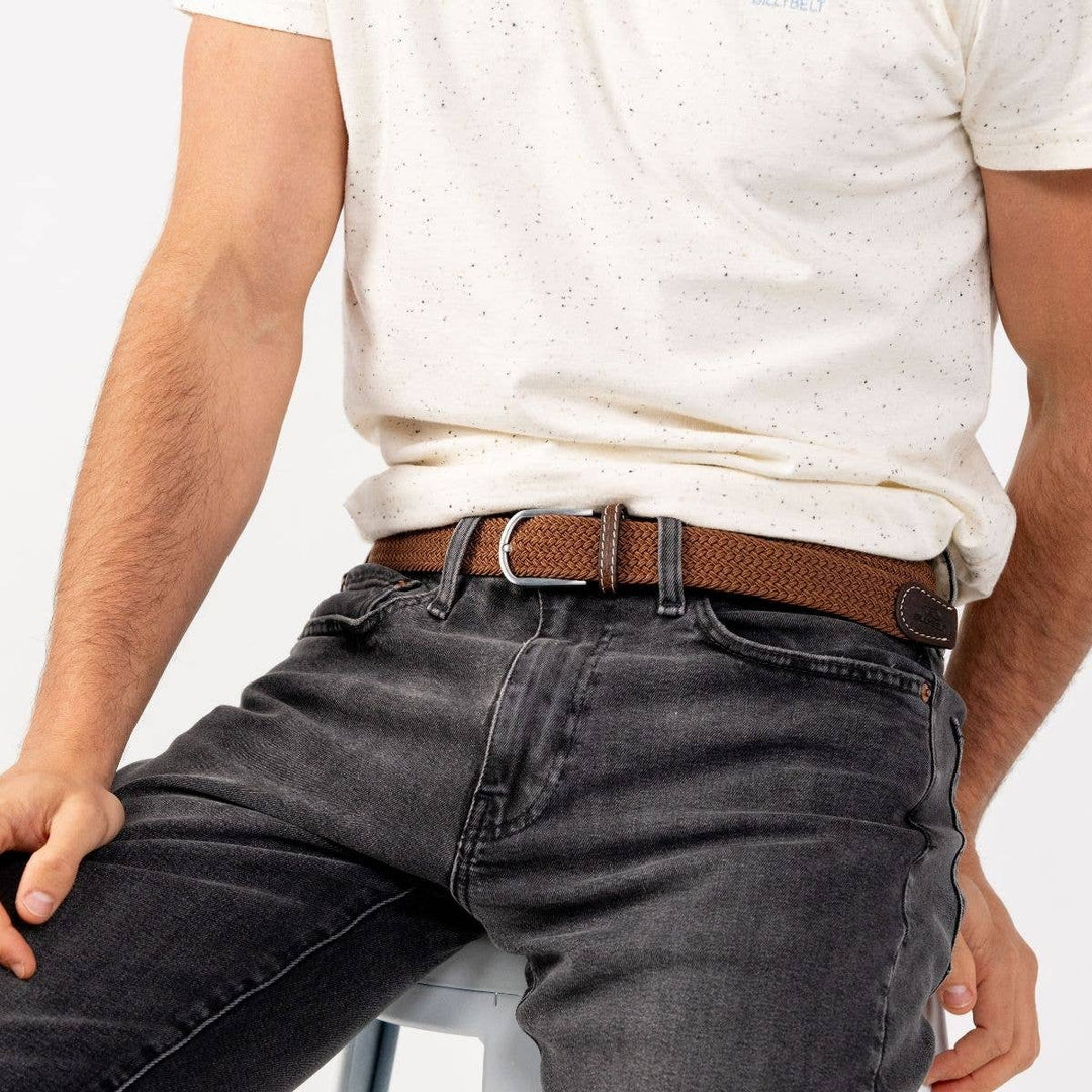 Camel brown elastic braided belt: Size 1