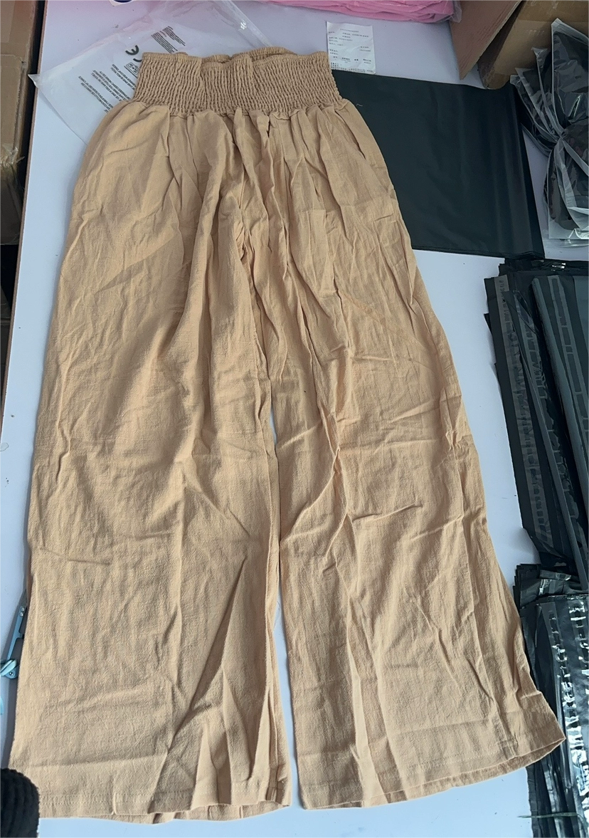 Women's slacks casual wide-legged pants wrap spring trousers: Brown / M