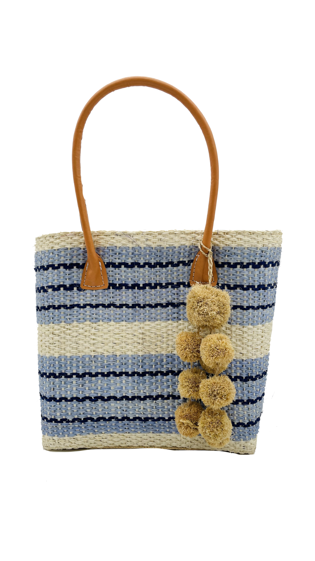 Imperial Sisal Basket Bag with Waterfall Pompoms- 2 sizes: Fuschia / Small
