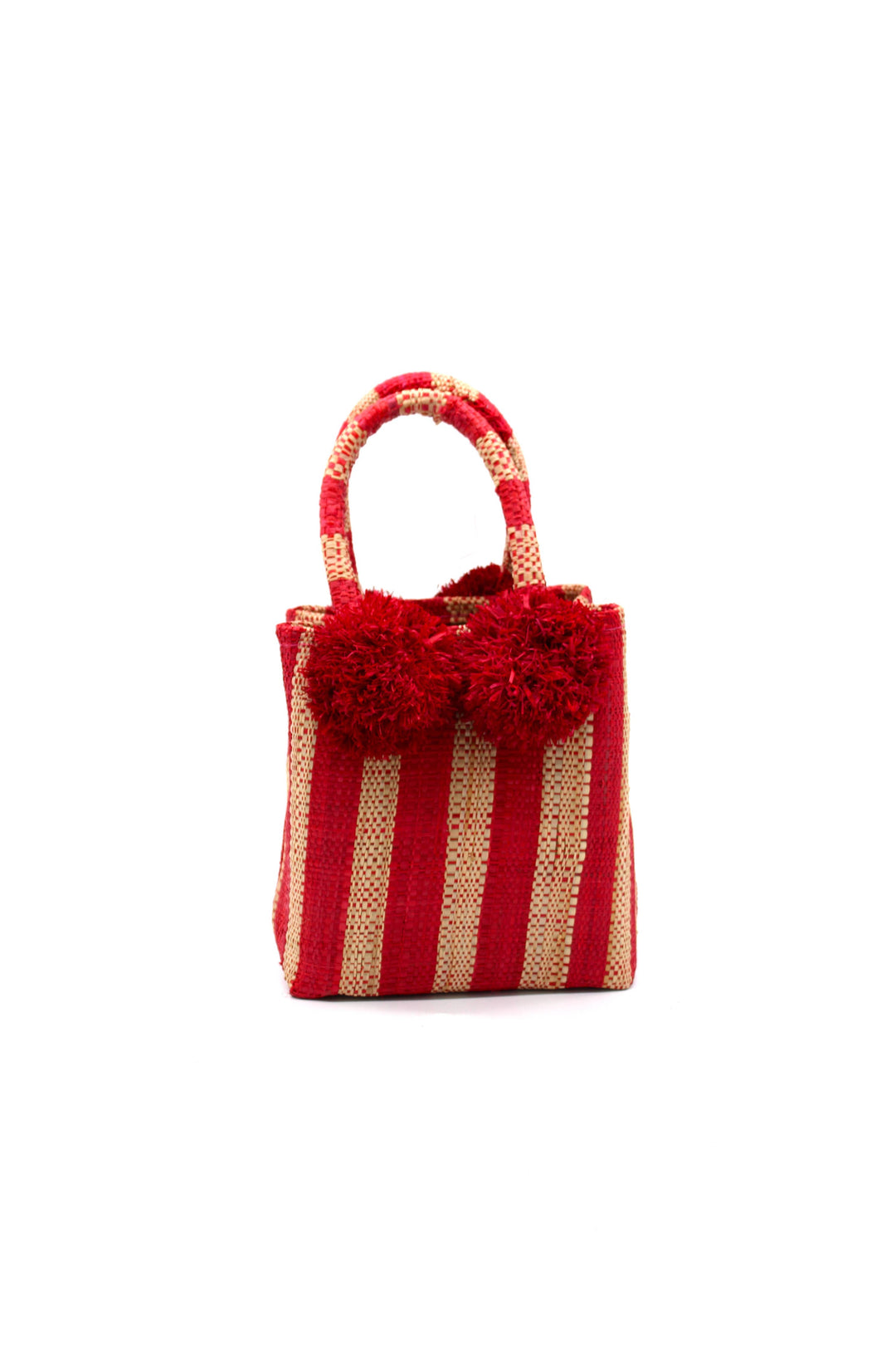 Schooner Straw Mini Bag with Pompom Accent: Black Two Tone Stripe