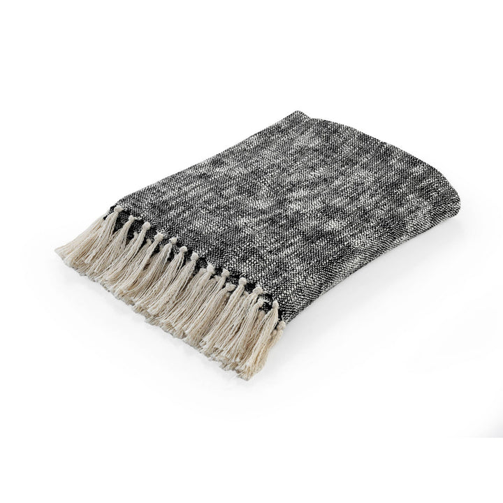 Boho Chambray Throw Blanket with Fringe: Navy Blue