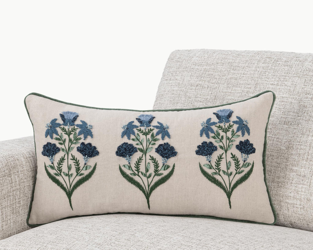 Novel Estate - 14" x 26" NV Belcourt Floral Pillow - Natural / Blue