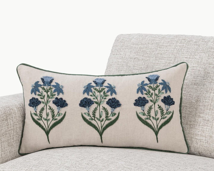 Novel Estate - 14" x 26" NV Belcourt Floral Pillow - Natural / Blue