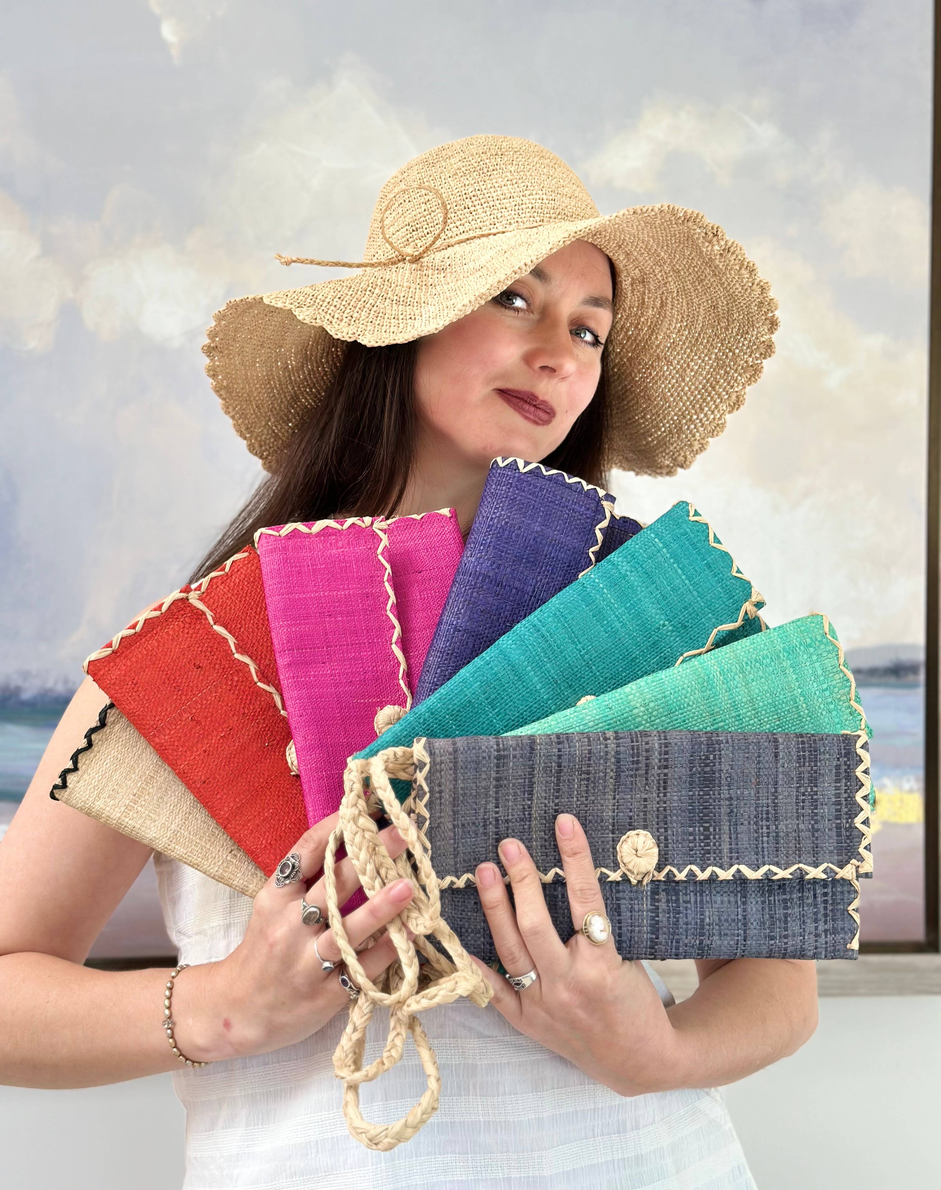 ChiChi Straw Clutch Wristlet Bag: Teal
