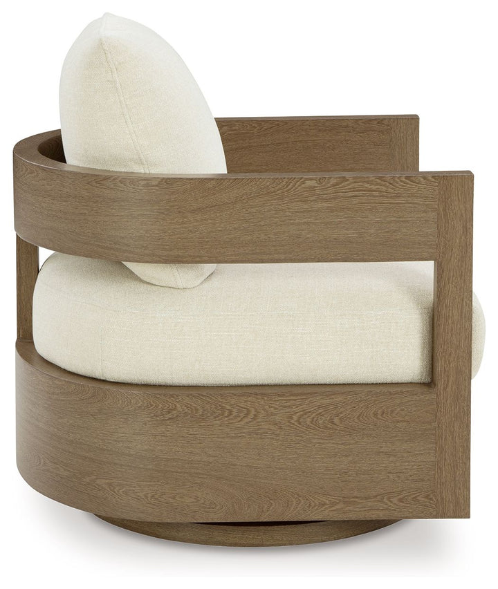 Serene Bay - Dark Brown / White - Swivel Glider Chair With Cushion