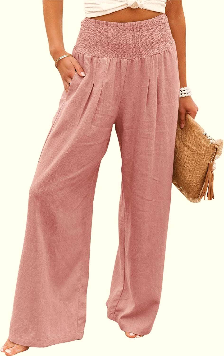 Women's slacks casual wide-legged pants wrap spring trousers: Brown / S