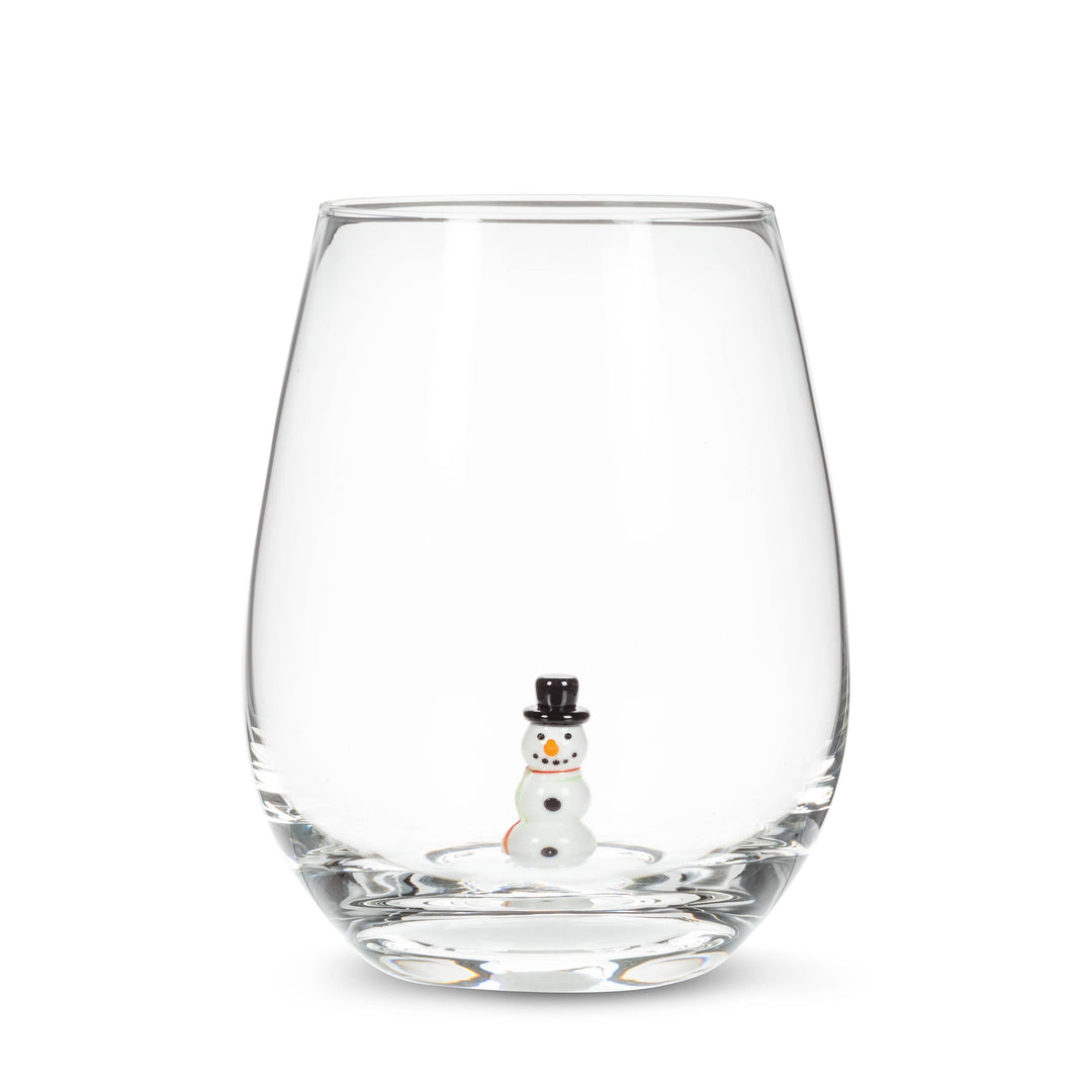 Snowman Icon Stemless Wine Glass-4.5"H(20oz)