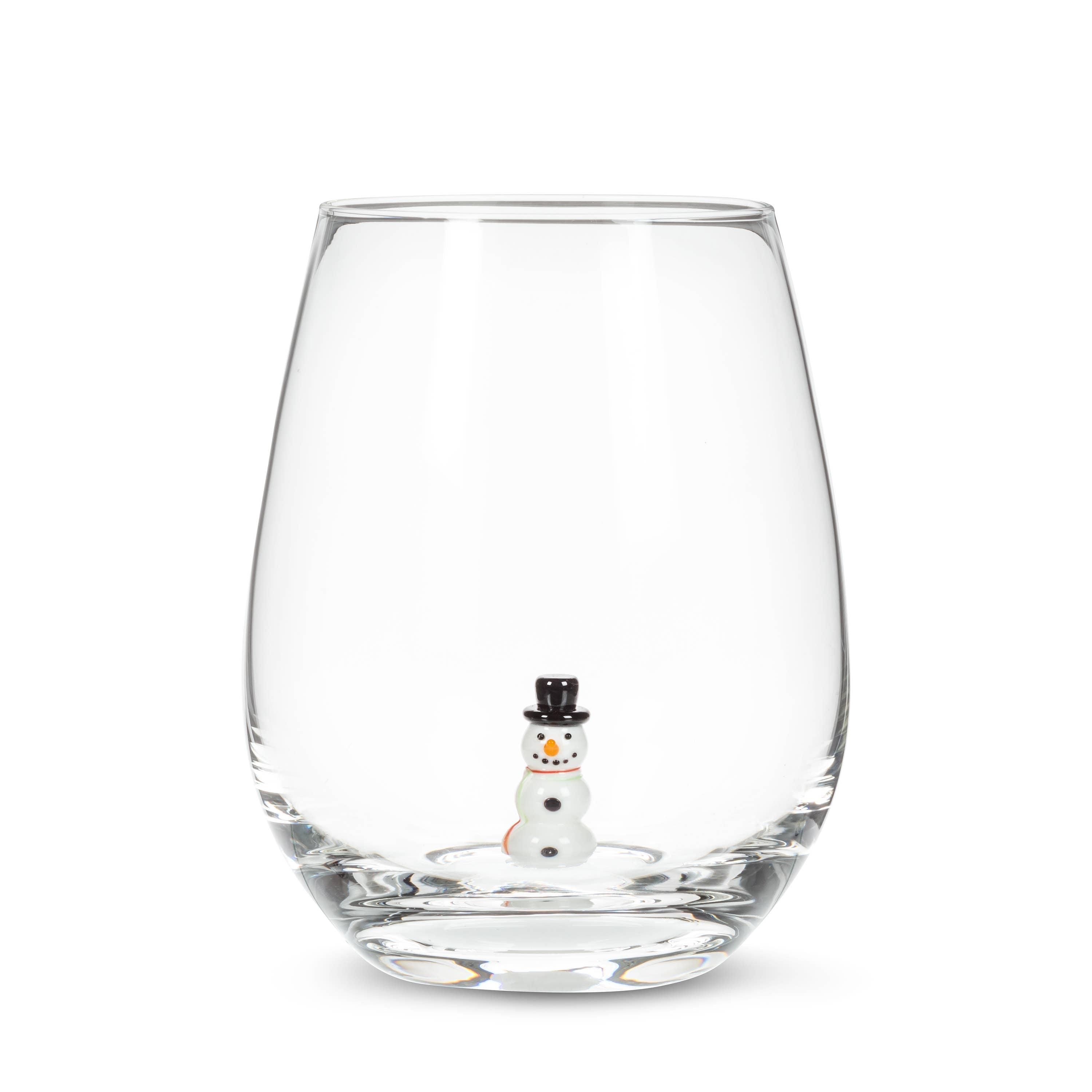 Snowman Icon Stemless Wine Glass-4.5"H(20oz)