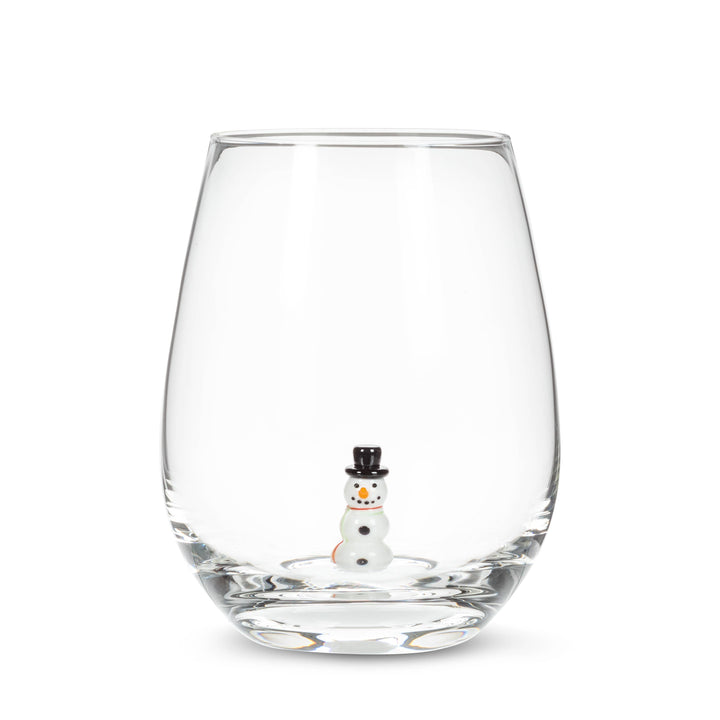 Snowman Icon Stemless Wine Glass-4.5"H(20oz)