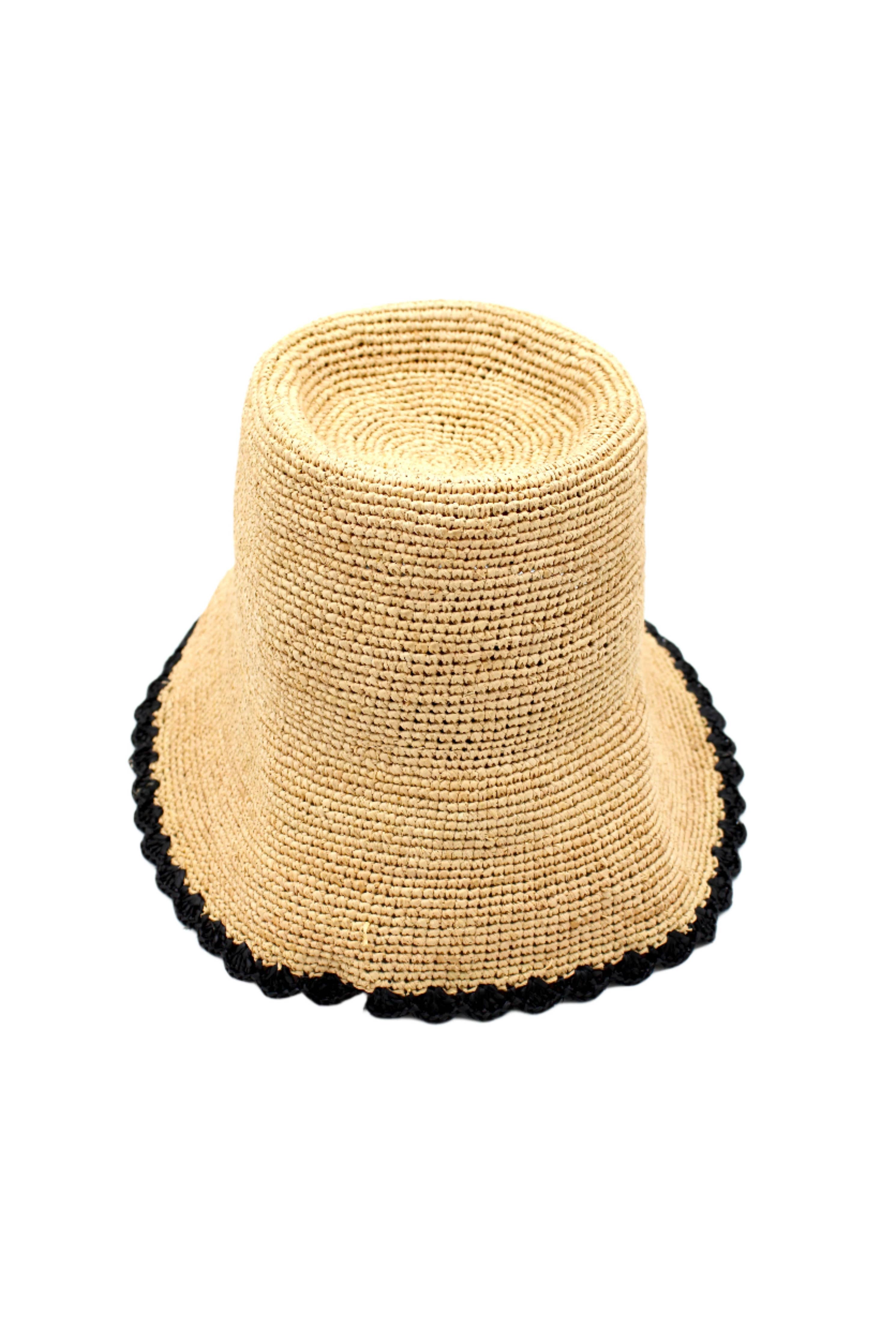 Kate 3" Brim Crochet Bucket Straw Hats with Colored Edge: Fuchsia