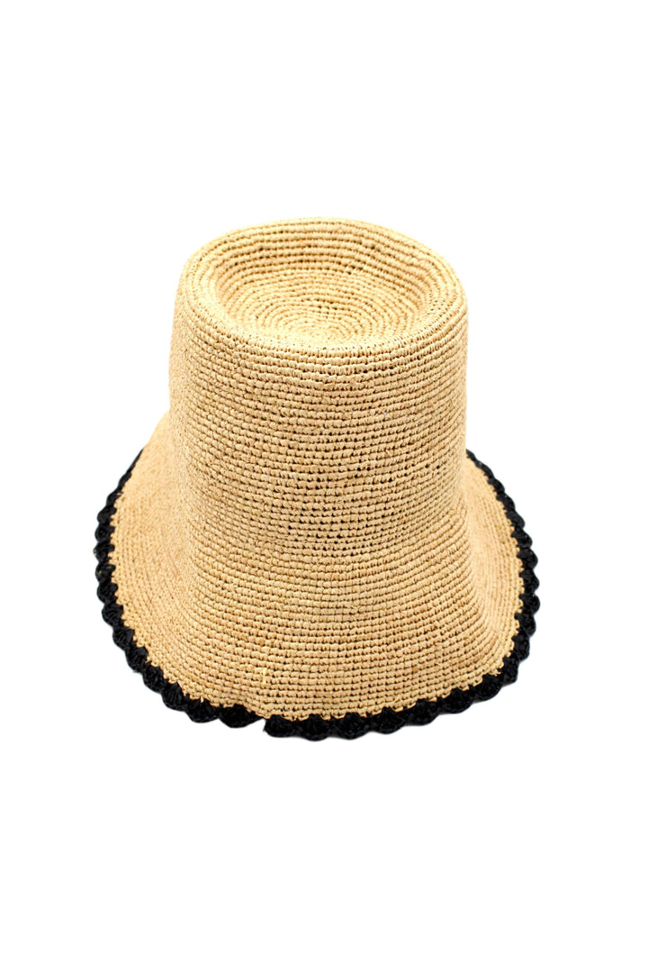 3" Kate Crochet Bucket Straw Hats W/ Colored Lace Weave Edge: Natural