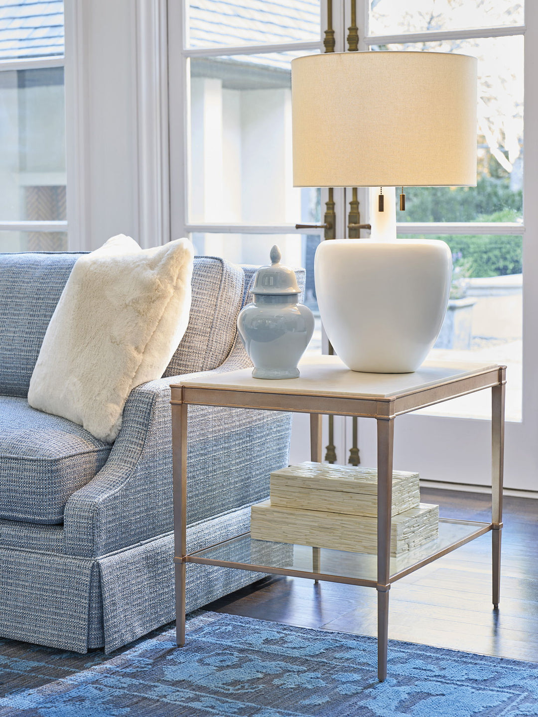 Rendezvous - Bulgari Rectangle End Table - Light Brown / Gray
