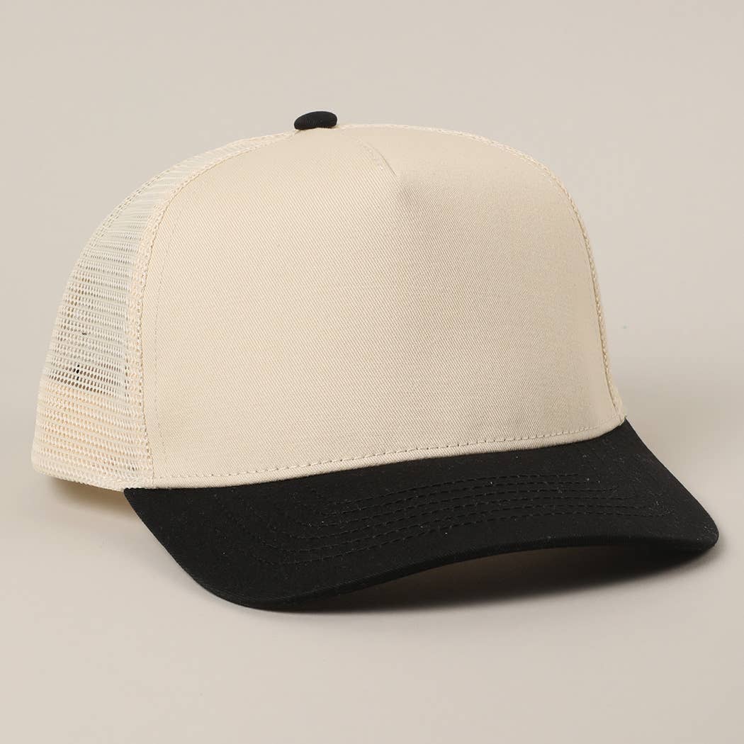 Solid Two-Tone Cotton Trucker Hat with Mesh Back