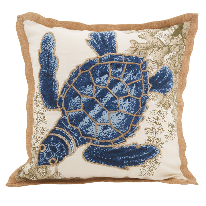Sea Turtle Pillow - Down Filled: 20" / Navy Blue / Down Insert