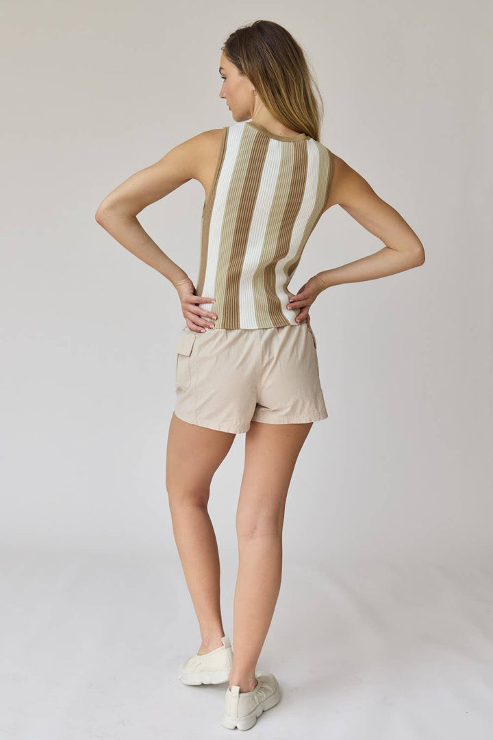 PT18139 - Isabella Striped Rib Knit Top: M / Blue