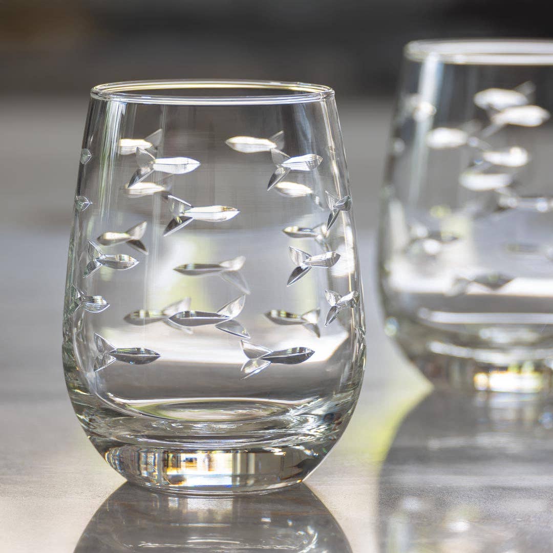 School of Fish 15oz Clear Stemless Wine Tumbler Glass