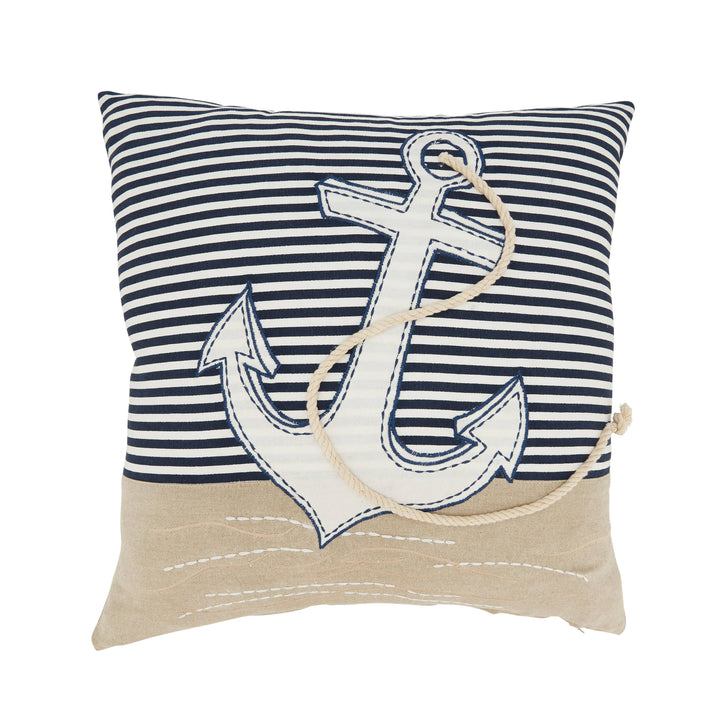 Coastal Embroidered Anchor Pillow: Multi / Poly Filled / 18"