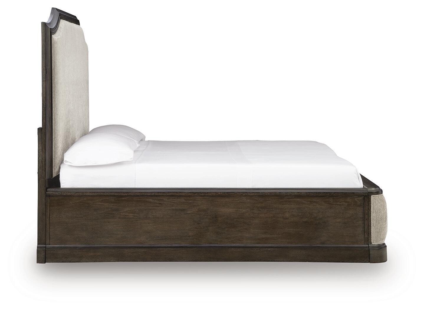 Wickenger - King Upholstered Panel Bed - Dark Brown
