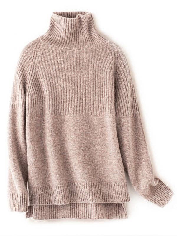 Casual Long Sleeves Loose Solid Color High-Neck Sweater Tops: GRAY / M